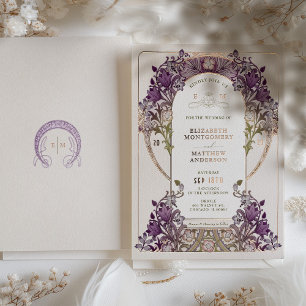 Invitation En Aluminium Mariage Vintage Or Pourpre William Morris