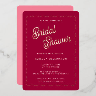 Invitation En Aluminium Mariage Vintage Rétro Rose Magenta Vague Or