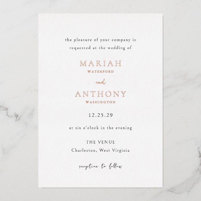 Invitation En Aluminium Mariah Minimal Mariage élégant (Recto)