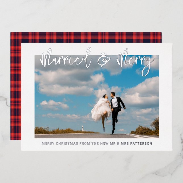 Invitation En Aluminium Marié & Joyeux Mariage M & Mme Premier Noël (Recto/Verso)