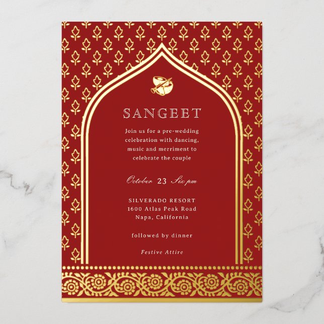 Invitation En Aluminium Marigold Flower Indian Floral Sangeet Gold (Recto)