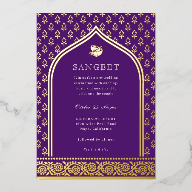Invitation En Aluminium Marigold Flower Indian Floral Sangeet Gold (Recto)