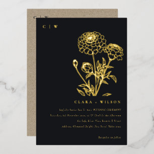 Invitation En Aluminium Marigold noir et blanc Mariage de croquis floraux