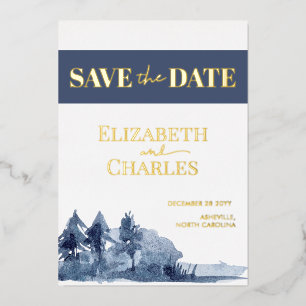 Invitation En Aluminium Marine Arbres Bleus Montagne Hiver Sauvez La Date