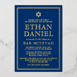 Invitation En Aluminium Marine bleu bar mitzvah étoile de David or ou arge