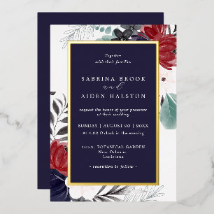 Invitation En Aluminium Marine Bleu Bourgogne gothique Floral Mariage