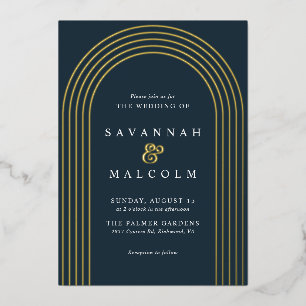 Invitation En Aluminium Marine bleu et or   Simple Mariage d'arc moderne