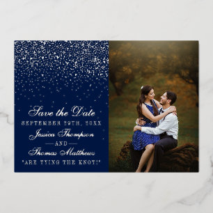 Invitation En Aluminium Marine Bleu & Glam Mariage Argent Enregistrer La D