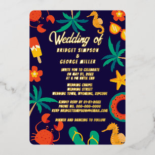 Invitation En Aluminium marine bleu plage côtière mariage d'été