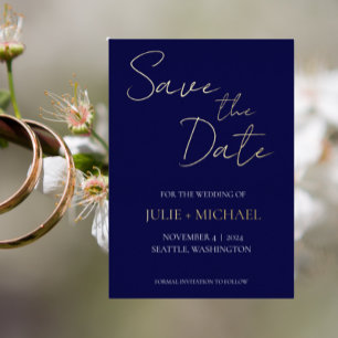 Invitation En Aluminium Marine Bleu style simple Mariage Enregistrer la da