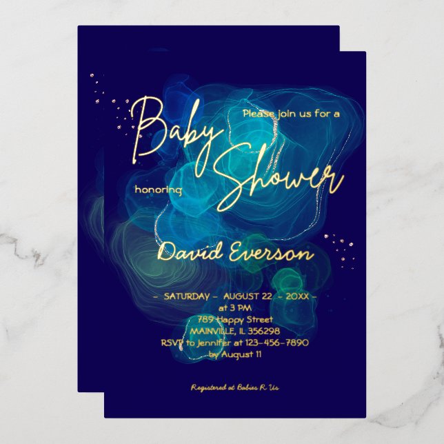 Invitation En Aluminium Marine bleu Vrai or (Recto/Verso)