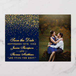 Invitation En Aluminium Marine Blue & Glam Gold Wedding Enregistrer La Dat