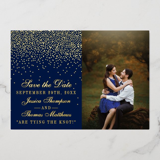 Invitation En Aluminium Marine Blue & Glam Gold Wedding Enregistrer La Dat (Recto)