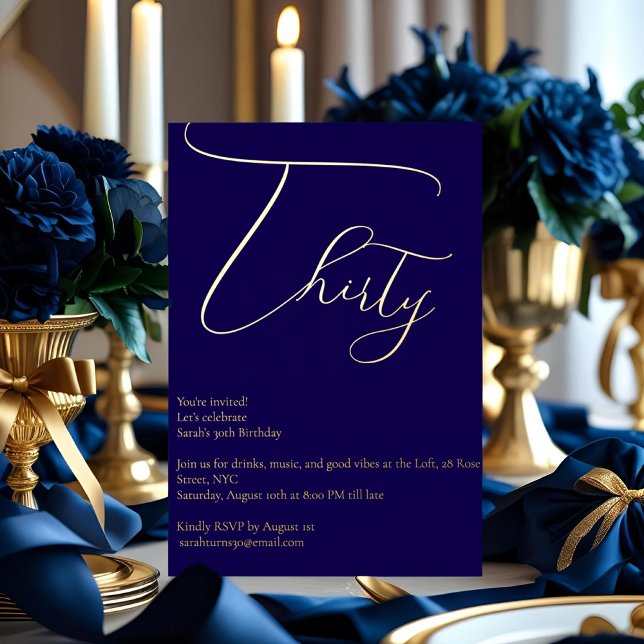 Invitation En Aluminium Marine Blue & Gold Foil 30e anniversaire Invitatio (Créateur téléchargé)