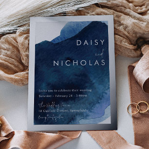 Invitation En Aluminium Marine Dusty Blue Ocean Watercolor Mariage Argent