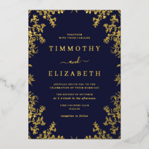Invitation En Aluminium Marine Gold Floral Élégant Mariage