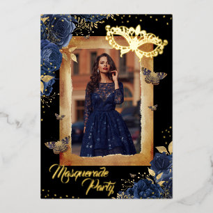 Invitation En Aluminium Marine Quinceanera Photo Masquerade Party Rose