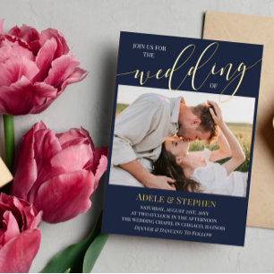 Invitation En Aluminium Marine Rejoignez-nous Script Photos Mariage double