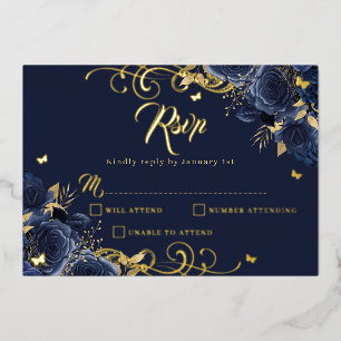 Invitation En Aluminium Marine Rose Floral Gold Swirl Gold Quinceanera