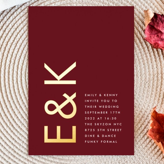 Invitation En Aluminium Maroon de Bourgogne moderne VRAI OR Mariage Monogr (Créateur téléchargé)