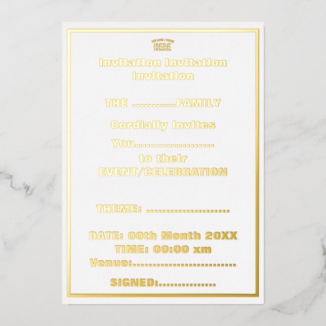 INVITATION EN ALUMINIUM MARQUE BLANCHE MODERNE ET PERSONNALISABLE VÉRIFIÉE (Recto)