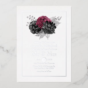 Invitation En Aluminium Marsala, floral mariage noir et argenté en papier