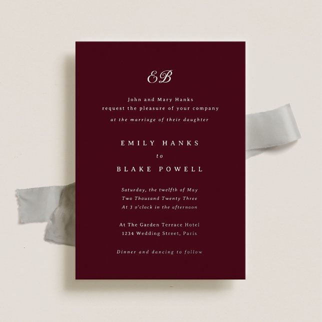 Invitation En Aluminium Marseille Elégant Mariage à huile Burgundy & Argen (Créateur téléchargé)
