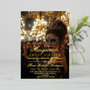Invitation En Aluminium Mascarade Chic Or Photo Quinceanera 