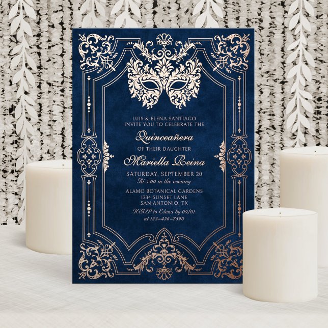 Invitation En Aluminium Mascarade rose élégant Quinceanera (Créateur téléchargé)