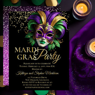 Invitation En Aluminium Masque de Bal Masqué Élégant Fête de Mardi Gras