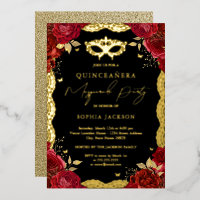 Masquerade Party Or Rouge Rose dentelle Quinceaner
