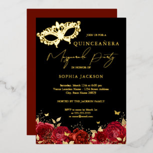 Invitation En Aluminium Masquerade Party Rouge or Rose Masque Quinceanera