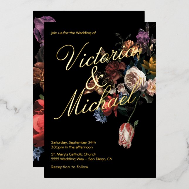 Invitation En Aluminium Master Floral Dark & Moody Mariage (Recto/Verso)