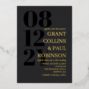 Invitation En Aluminium Mat Or Noir avec parents Mariage de typographie