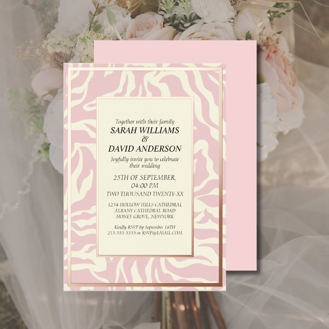 Invitation En Aluminium Matisse Wavy Soft Rose Mariage or (Créateur téléchargé)