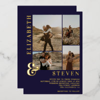 Matrice bleue marine 4 grille photo or mariage