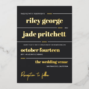 Invitation En Aluminium Matte Black White Gold Typographie 2 en 1 Mariage