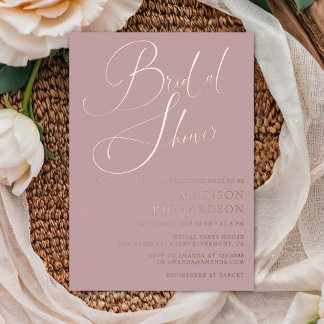 Invitation En Aluminium Mauve Rose Poussiéreux Or Élégant  Shower de Maria