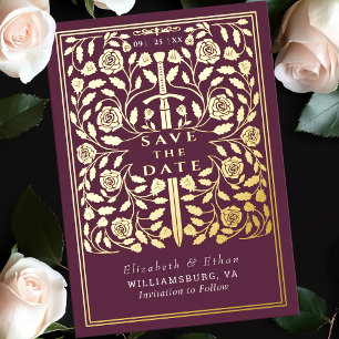 Invitation En Aluminium Mauve Royal Médiéval Mariage d'épée Enregistrer la