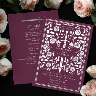 Invitation En Aluminium Mauve Royal Medieval Silver Sword Wedding Details