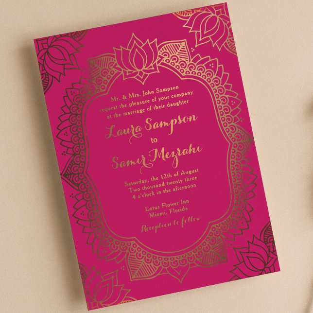 Invitation En Aluminium Mehndi Élégant Or Réel (Créateur téléchargé)