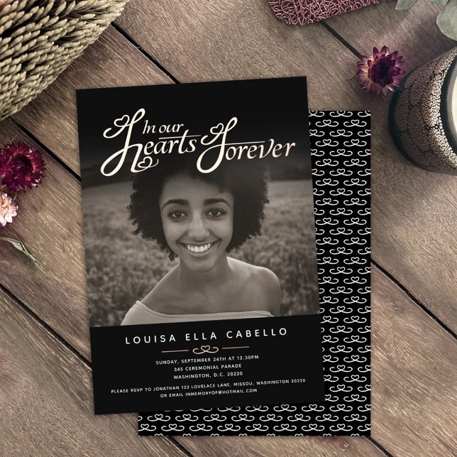 Invitation En Aluminium Mémorial dans les coeurs photo funérailles en or n (Créateur téléchargé)