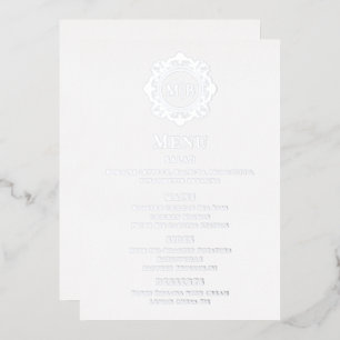 Invitation En Aluminium Menu de mariage à monogramme floral orné