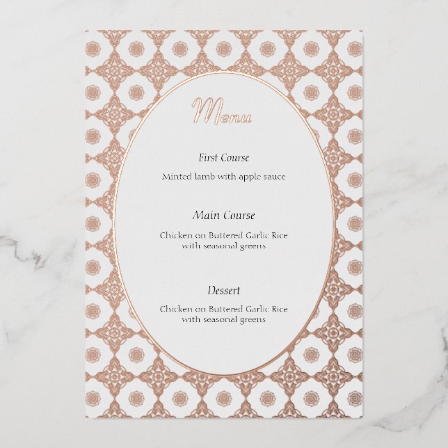 Invitation En Aluminium Menu mariage complexe en or Rose (Recto)