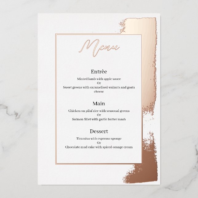 Invitation En Aluminium Menu mariage moderne avec feuille peinte (Recto)