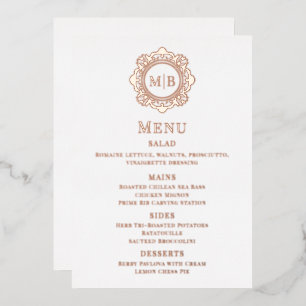 Invitation En Aluminium Menu Mariage Monogramme Floral Orné