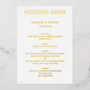 Invitation En Aluminium Menu Real Gold Foil Gay Mariage