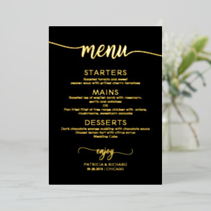 Invitation En Aluminium Menus de mariage élégant Gold noir