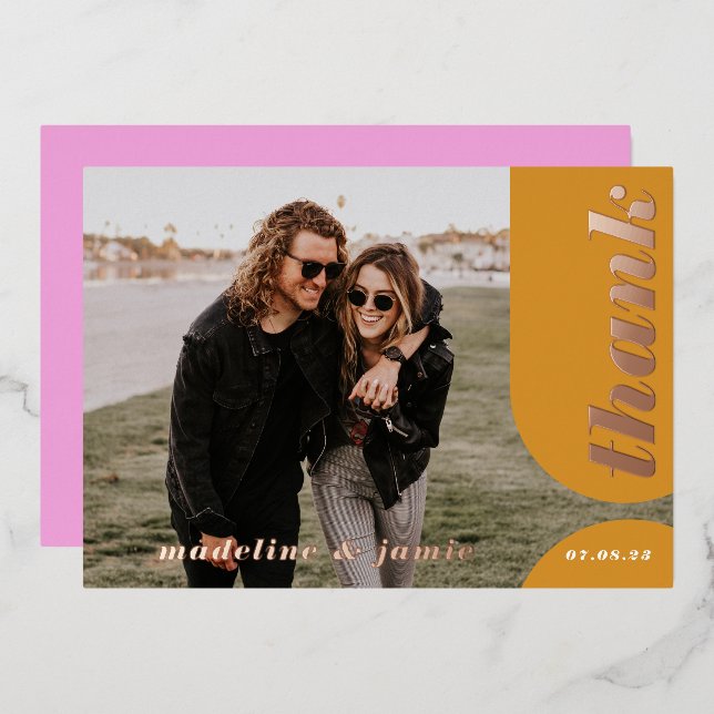 Invitation En Aluminium Merci Mariage d'arche rose jaune moderne (Recto/Verso)