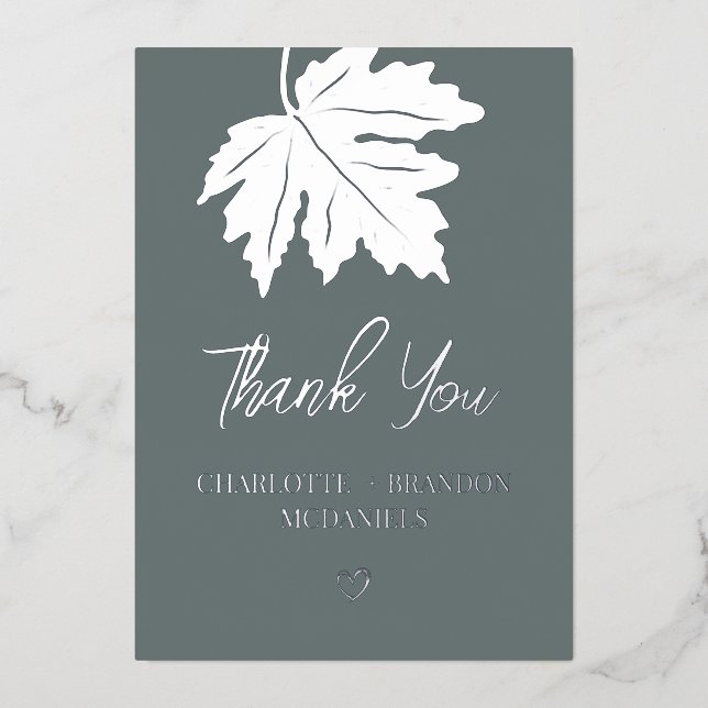 Invitation En Aluminium Merci Mariage en feuille d'érable argent d'automne (Recto)